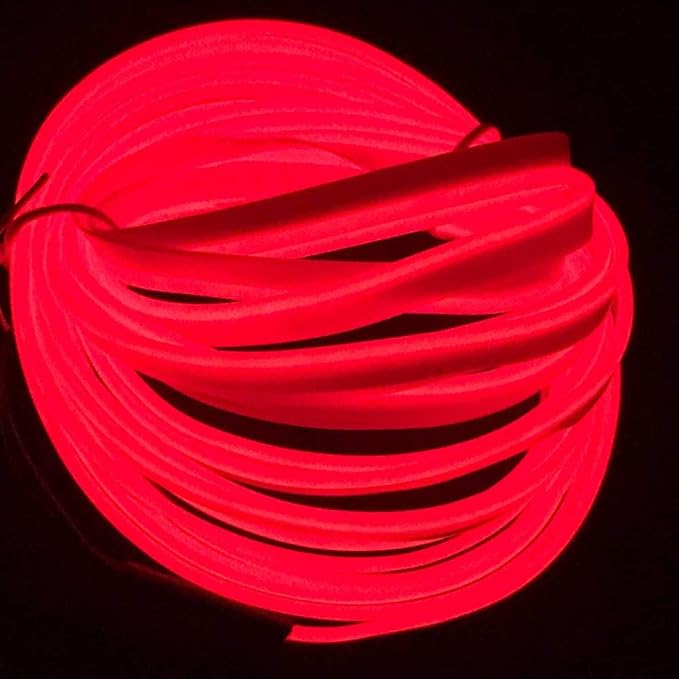 ABALDI El Wire Car LED Interior Lights, Neon Glowing Strobing Electroluminescent Wire Lights for Car Decorations(5m/16ft, Red)