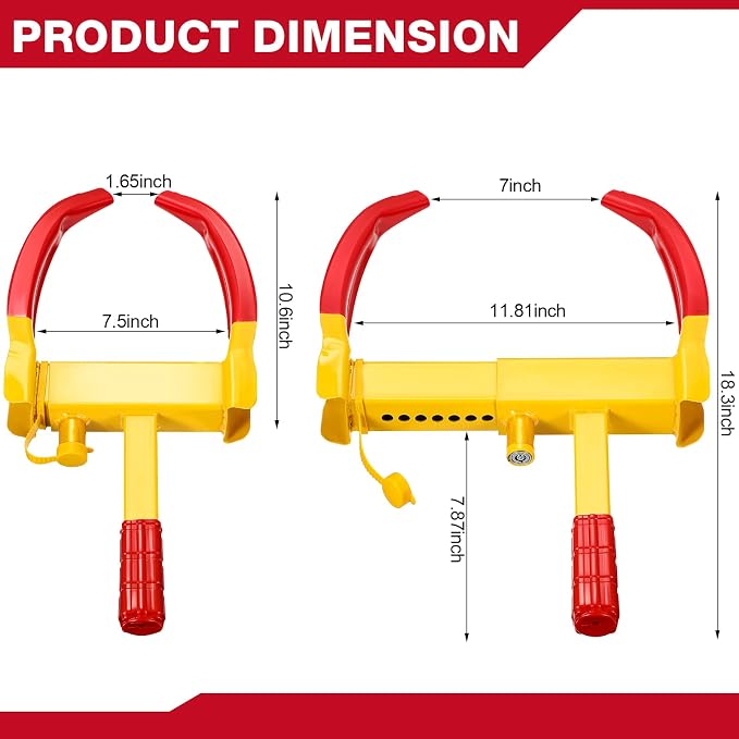 2 Pcs Wheel Lock for Cars, Heavy Duty Trailer Wheel Lock Universal Security Anti Theft Tire Clamp for Vehicles Boot Camper SUV ATV Boat Motorcycle Deterrent(Red and Black)