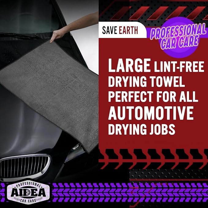 AIDEA Microfiber Towels for Cars-4PK, Large Professional Car Drying Towel, Scratch-Free & Absorbent Drying Towel for Cars, SUVs, RVs, Trucks, and Boats, 24inx 31in, Grey