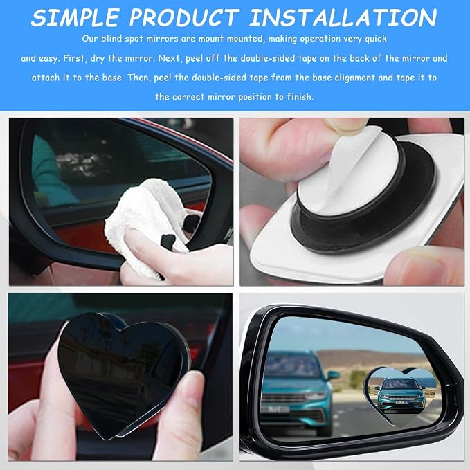 2PCS Heart Shaped Blind Spot Mirrors for Cars, Side Mirror Blindspot, HD Glass Frameless Convex Rear View Mirrors, 360 Degree Wide Angle Side Rear View Accessories Fit for Sedan SUV Truck