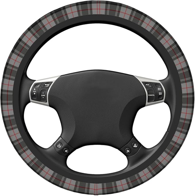 Thickened Elastic Steering Wheel Cover, Gray Plaid Clan Moffat Tartan Ultra, Soft, Breathable, Fit for Cars, SUVs, Trucks, Stylish Comfortable Grip