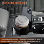 Car Cup Holder Expander, Cup Holder for Car, 2-in-1 Mobile Phone Drink Adapter, Auto Interior Accessories Multifunction Auto Seat Back and Armrest Box Storage Device for Most Vehicles (Black)