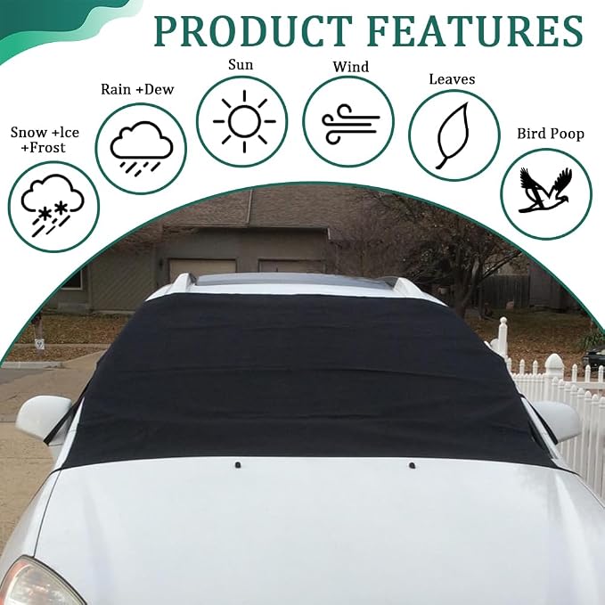 Car Windshield Cover for Ice and Snow, Frost Guard Windshield Cover, Car Windshield Snow Cover Winter Ice Sunshade Protector, Universal Car Exterior Accessories for Cars, Trucks, Vans (Front)