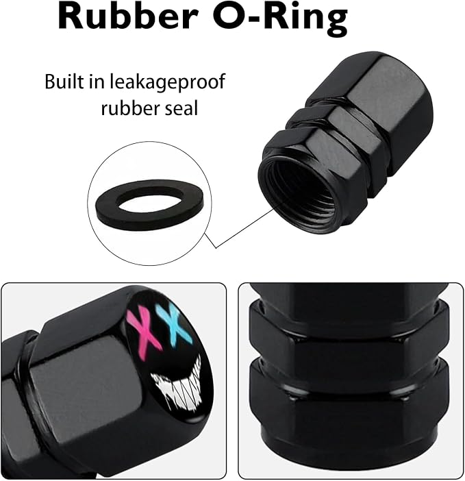 4Pack Smiling Face Tire Valve Caps Universal Tire Air Cap Valves Stem Cover | Aluminum Alloy Rust-Proof Valve Stem Caps, for Auto SUV Truck Motorcycle Bicycle, Smiling Face Gifts for Women Men Drivers
