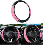 Bling Car Steering Wheel Cover, 15 Inch Rhinestones Soft Leather Elastic Steering Wheel Protector, Sparkly Crystal Diamond for Women Girls, Car Interior Accessories for Most Cars (Pink)