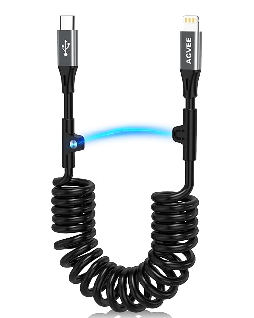 2 Pack 5ft Coiled USB-C to Lightning Cable [MFI Certified] Carplay | 30W PD Fast Charger Data Transfer Cord in Car for iPhone 14/13/12/11/XS/8/7/6/5, iPad, iPod