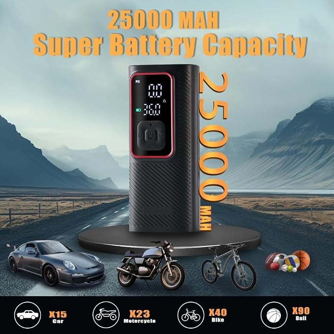 Air Compressor Tire Inflator Portable Air Pump for Car Tires with Tire Pressure Gauge (150 PSI) - One Click Smart Pump for Car, Motorcycle, Bicycle and Ball (Black&Red)