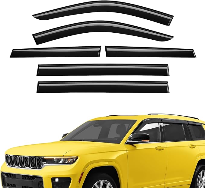 Extra Durable Window Deflectors Tape-On Window Visors Rain Guards Fit for Jeep Grand Cherokee L 2021-2026, Sun Visors, Wind Vent for Shades, Exterior Car Accessories - 6pcs. AG0184