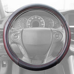 Wine Steering Wheel Cover - Dotted Comfort Polyester Grip on Stitched Synthetic Leather, Wine Stitching/Black