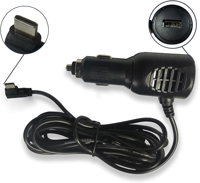 Car Charger Type-C Adapter for Dash cam, Replacement Vehicle Power Cable Cord