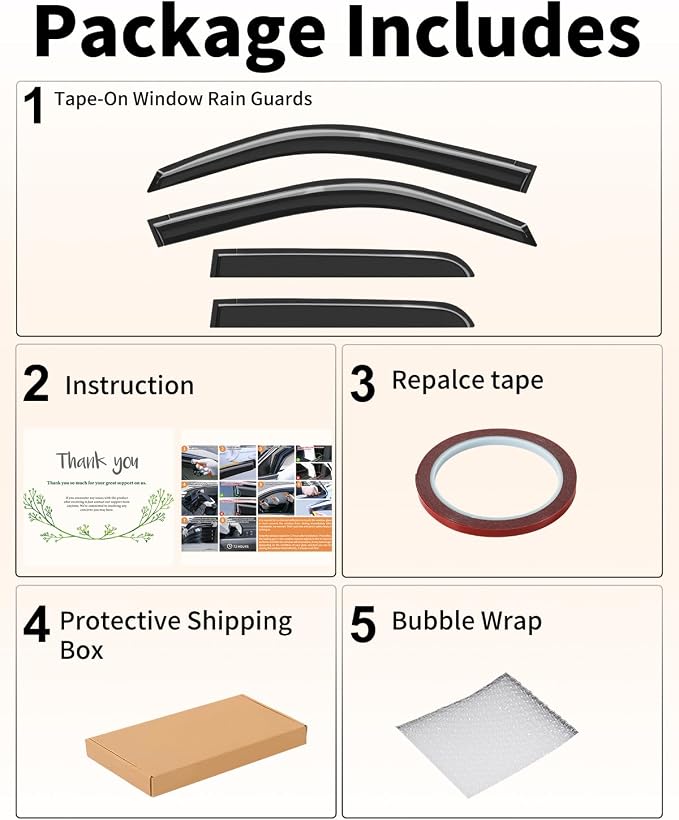 Low Profile Window Rain Guards Fit for 2003-2009 Toyota 4Runner Rain Guard Window Deflectors Extra-Thick Side Window Visors Vent Shades Tape-on Vent Visors Car Accessories