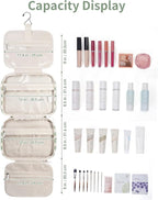 Travel Toiletry Bag for Women Large Capacity, Hanging Makeup Bag Organizer Toiletries Bag for Full Size Essentials, Accessories, Brushes, Cosmetics (Mint Green Checkerboard (Large))