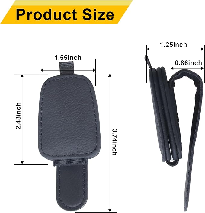 Magnetic Leather Sunglasses Holder for Car, 2 Packs (Black) | Magnetic Car Visor Accessories