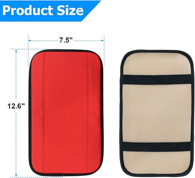 Car Armrest Storage Box Mat, Fiber Leather Car Center Console Cover, Car Armrest Seat Box Cover Accessories Interior Protection for Most Vehicle, SUV, Truck, Car (Red)