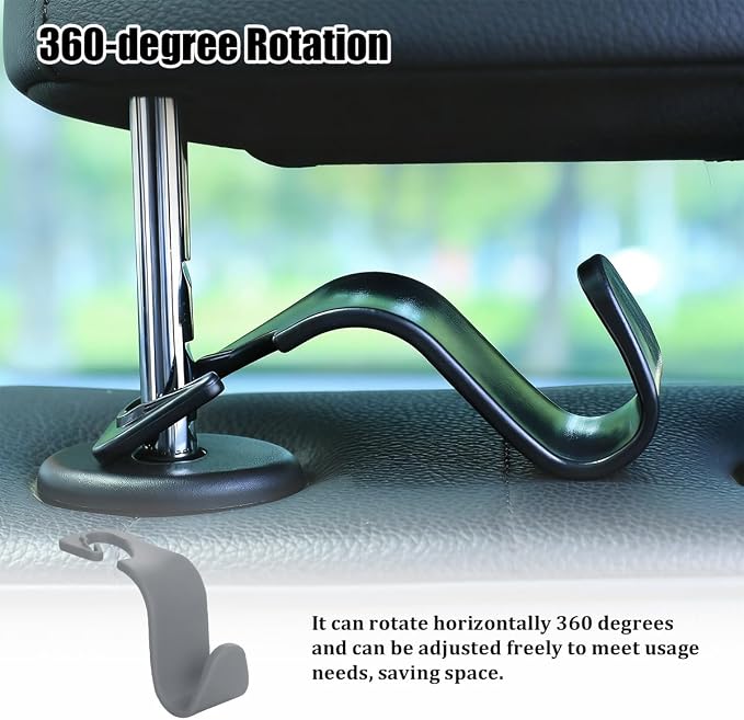 Car Seat Headrest Hook, 4PCS Vehicle Seat Back Hanger Storage Organizer for Handbag Purse Coat, Auto Interior Headrest Hook, Universal for SUV Automobile Truck (Gray)