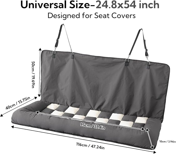 Dog Bed for Car Back Seat, Soft Backseat Dog Bed Hammock, Non-Slip Pet Car Seat Cover for Back Seat, Pet Travel Bench Sofa for Cars/Small SUVs/Sedan, Dark Gray