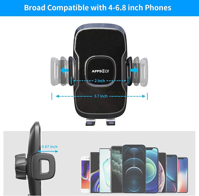 14'' Gooseneck Car Phone Holder,Heavy Duty Phone Holder for Truck, [Flexibile Long Arm] [Anti Shake stabilizer] Windshield Car Phone Mount Suction Cup,Fit for iPhone, Samsung (Mirror Black)