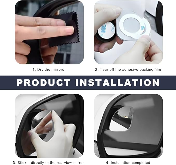 2 PCS Car Blind Spot Mirror, Fan-Shaped 360 Degree Rotating HD Glass Wide Angle Convex Rear View Mirror, Adjustable Frameless Side Blindspot Mirrors for Car SUV Truck RV Van