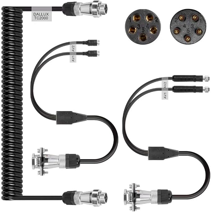 Heavy Duty Vehicle Coil Trailer Cable with 2 Channel 4 PIN AV Connector Disconnect Kit for Truck Caravan Motor Home Backup Security Camera Monitor System