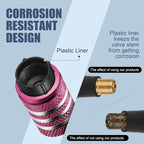 Tire Valve Stem Cap Cover - (12 Pack) Tire Air Cap Metal with Plastic Liner Corrosion Resistant Leak-Proof American Flag for Car Truck Motorcycle Bike Pink