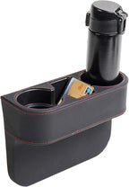 Car Cup Holder, Auto Front Seat Cup Holder, PU Leather Cover Cup Drink Holder, Car Seat Gap Filler Organizer, Side Cup Holder for Car Coin Bucket, Cell Mobile Phone Holder, Black