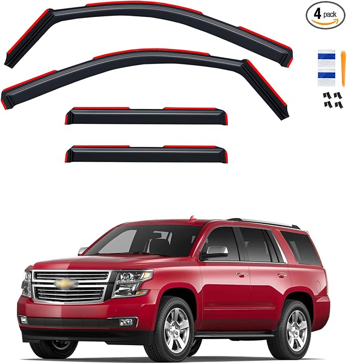 in-Channel Rain Guards for 2015-2020 Chevy Suburban, Window Visor Shields Vent Deflector Shade Wind Dark Smoke 2016 2017 2018 2019 15 16 17 18 19 20, Tape-On Inside-Mount, 4PCS