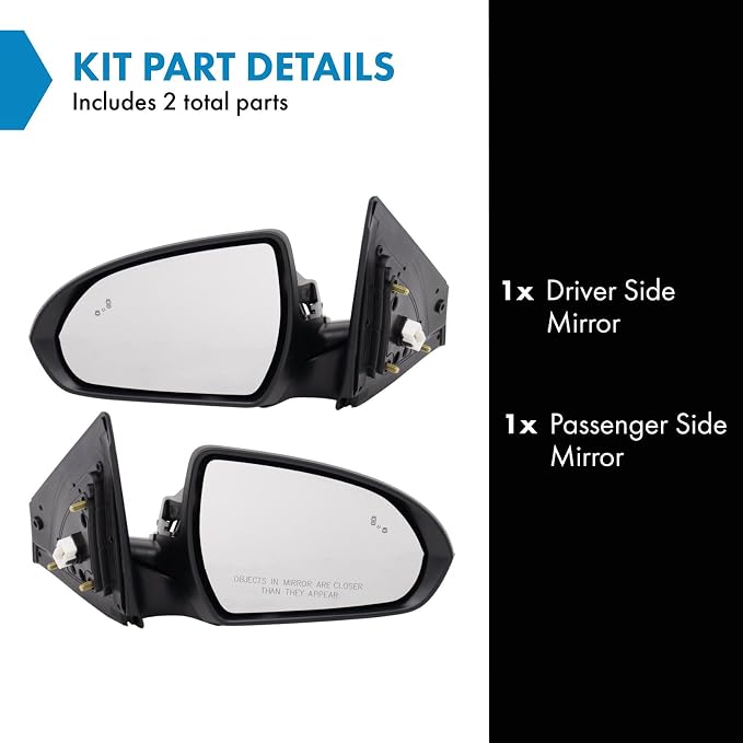 Driver and Passenger Side Mirror Power Heated Black Textured Paint to Match Compatible with 2017-2020 Hyundai Elantra HY1320253 HY1321253
