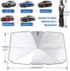 [2026 Upgraded] Sedan SUV Car Sun Shade for Windshield UV Rays and Heat Sun Visor Protector,Foldable Windshield Sun Shade Umbrella,Keep Car Cool,Easy to Use/Store,57''x 31''