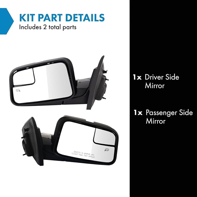 Driver and Passenger Side Power Heated Mirror Set Smooth Black Manual Folding Compatible with 2011 Ford Edge FO1320468 FO1321468