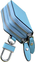 Key Fob Case Genuine Leather, Double Zipper Car Key Holder & Key Wallet with Keychain, Key Pouch for Purse Gift