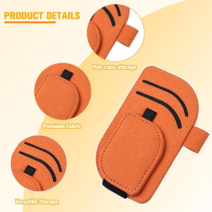 Car Sun Visor Organizer, Multi-Pocket Vehicle Sunglass Card Holder with Pen Slot, Automotive Interior Sunshade Glasses Storage Organizer, Universal Fit (Orange)