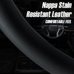 Leather Steering Wheel Cover for Chevy Silverado 1500 2500 3500, 14.5-15 inches Car Steering Wheel Cover with Non-Slip Breathable (Carbon Black)