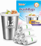 1.2 Gallon 180 counts Small Clear Trash Bags 5 Liter Garbage Bags by, Bathroom Trash Can Bin Liners, Plastic Bags for home office kitchen, Clear