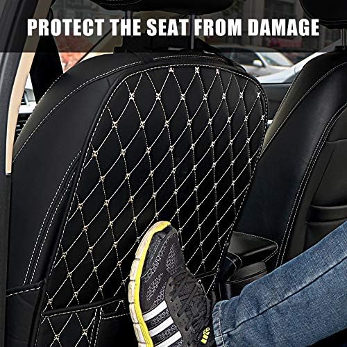 Back Seat Kick Mats 2-Pack, Odor-Free Fabric, Protect Leather w/ 2 Pockets