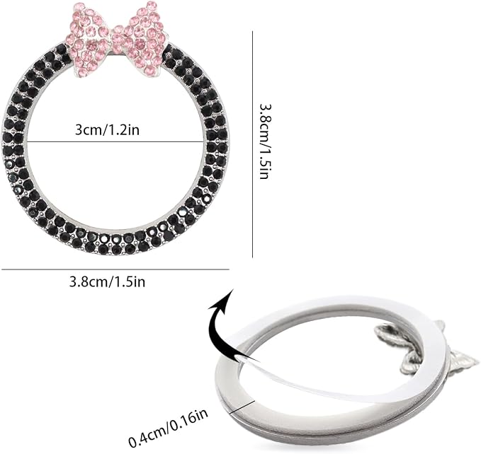 ORIESSE Bow Car Accessories,Pink Bow Tie Push Start Button Rhinestone Ring,Black Engine Start Stop Button Ring Car Decor,Bling Girly Ignition Charm