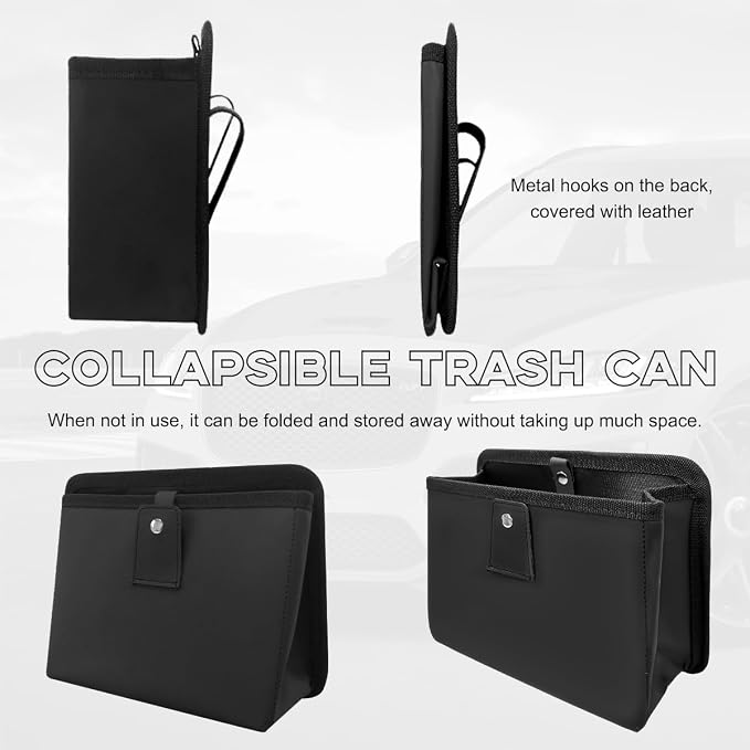 Yourkar Car Trash Can, Foldable Waterproof Leather Car Garbage Organizer Holder, Automotive Mini Dustbin Container with One Roll Trash Bag, Universal Interior Car Accessories (Black, M)