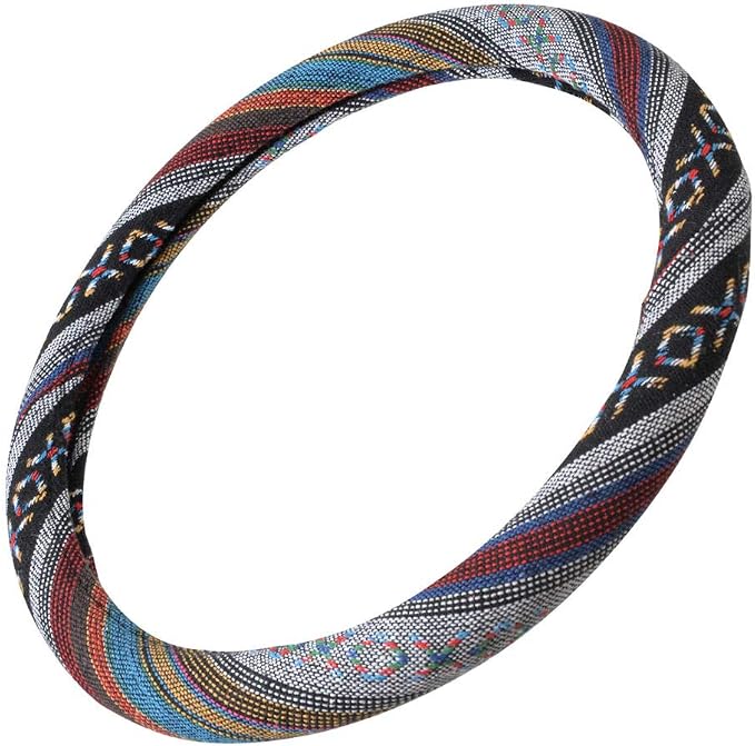 Blue Woven Saddle Blanket Steering Wheel Cover for Cars SUV Van Truck Auto - Driver Grip 15 inch