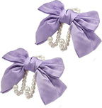 2 PCS Bow Pearl Car Seat Headrest Hook – Cute Purse Hook for Car, Girly Interior Decoration Accessories Hook Hanger, Seatback Holder for Purses & Bags, Elegant Car Organizer (Lavender Purple)