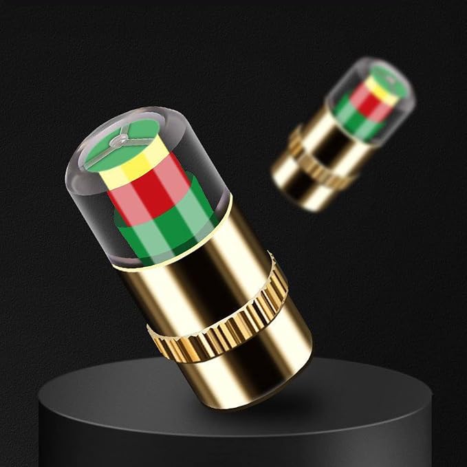 4Pcs Car Tire Pressure Monitor Valve Stem Caps Sensor Indicator 3 Color Eye Alert (Golden,2.2Bar 32PSI)