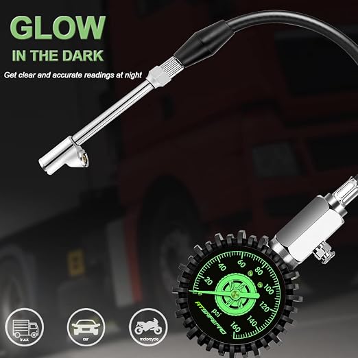 Tire Pressure Gauge 160PSI, Dual Head Air Pressure Gauge for Truck, Semi Truck, ATV, RV & Motorhome with Dually Tires, Heavy Duty Tire Pressure Gauge…
