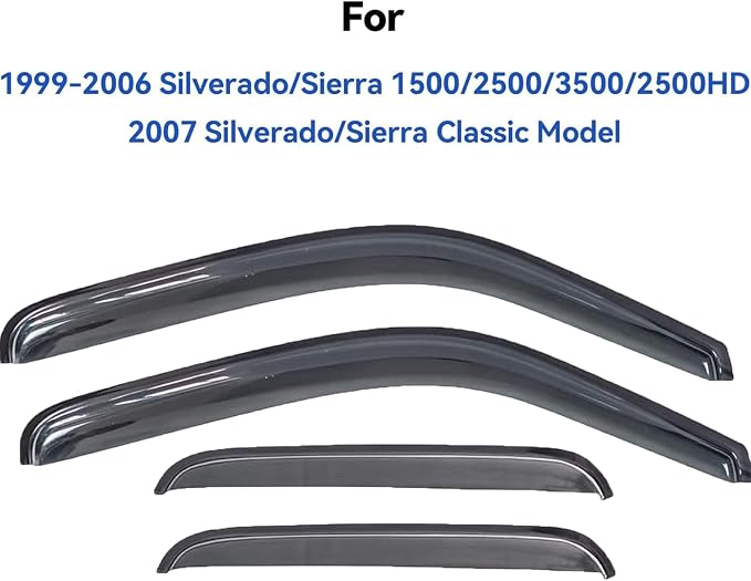 Window Visors Rain Guards for 1999-2006 Chevy Silverado & GMC Sierra 1500/2500/3500/2500HD Extended Cab,Black Window Deflectors,Weatherproof, Easy Installation,Sleek Design for Truck Protection