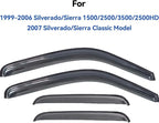 Window Visors Rain Guards for 1999-2006 Chevy Silverado & GMC Sierra 1500/2500/3500/2500HD Extended Cab,Black Window Deflectors,Weatherproof, Easy Installation,Sleek Design for Truck Protection