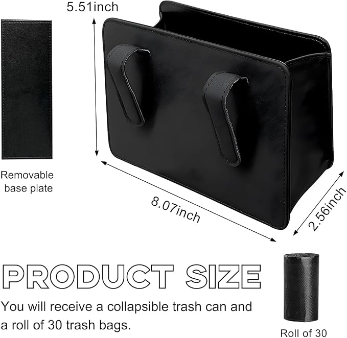 Yourkar Car Trash Can, Foldable Waterproof Leather Car Garbage Organizer Holder, Automotive Mini Dustbin Container with One Roll Trash Bag, Universal Interior Car Accessories (Black)
