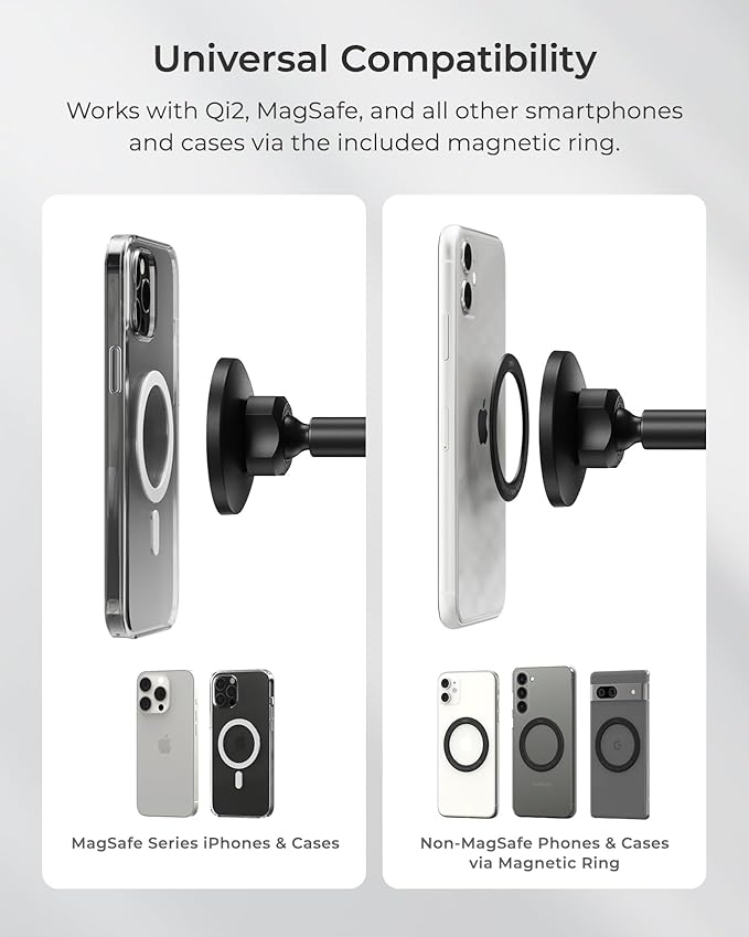 iTap 3 Magnetic Dash & Windshield Car Mount, Phone Holder with Suction Cup, Includes Magnetic Ring Adapter, Compatible with iPhone 12-17, Samsung Galaxy, Google Pixel, and MagSafe Phones