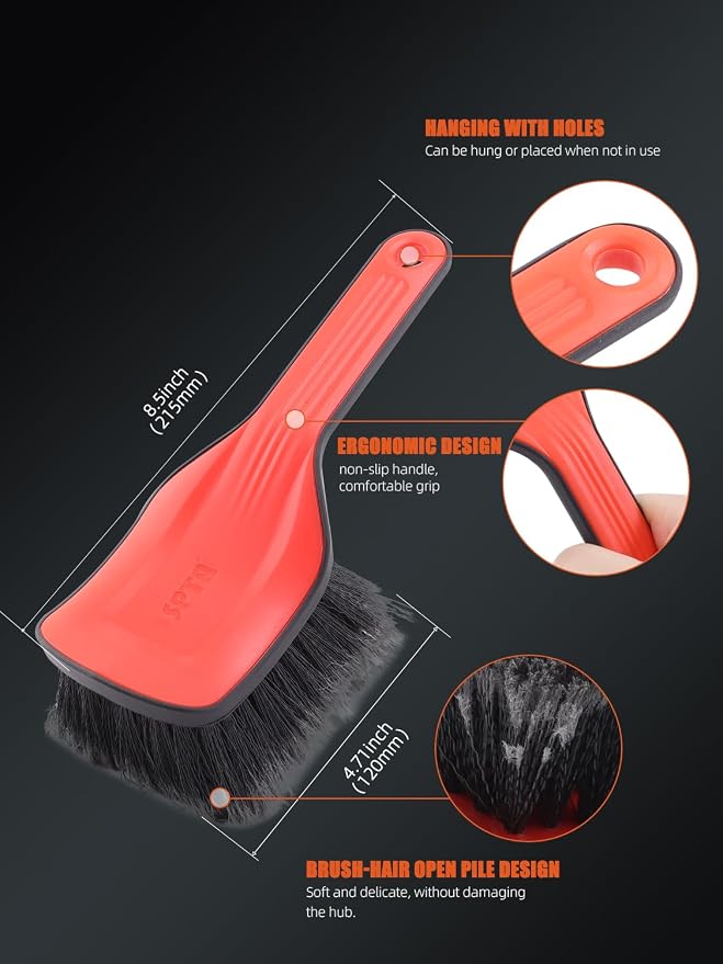 Wheel Face Brush,2Pcs Wheel Brush, Carpet Cleaning Brush,Stiff Synthetic Bristles,Ergonomic Design Handle, Scrub Brush for Floor Mats,Car Wheel Hub Cleaning,Car Interior,Home Soft Flagged-Tip Bristles