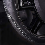 Bling Diamond Black Leather Steering Wheel Cover, Studded Crystal Rhinestones Universal Fit 14" 1/2-15" Glitter for Women Sparkle Girl Fit Suvs,Vans,Sedans,Car,Trucks, Silver Diamond