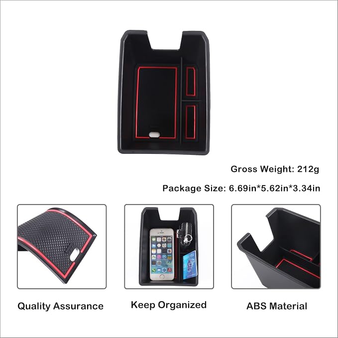 Armrest Storage Box Compatible with Audi Q4 E-Tron 2022 2023 2024 2025, Car Center Console Organizer Tray Armrest Box Insert Coin Container ABS Interior Accessories, With Door Lock Version