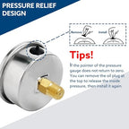 0-60 Psi Glycerin Liquid Filled Low Pressure Gauge, 2.5" Dial Size, 1/4" NPT Back Mount, Stainless Steel Case, for Pool Sand Filter Pump Tire Water Oil Air Pressure Test