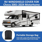 RV Windshield Cover for Chevy 2001-2024 Motorhome, RV Windshield Window Snow Cover for Ice and Snow RV Front Window Sunshade Cover Block UV Ray Heat, RV Accessories with Mirror Cutouts Silver