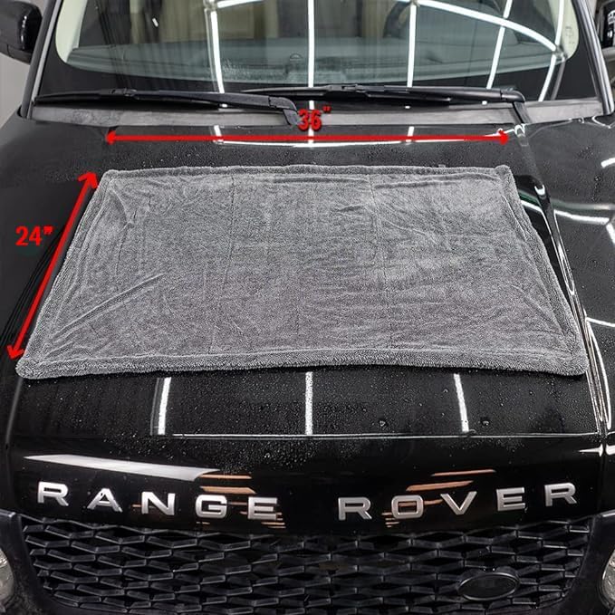 Mega Car Drying Towel - Holds Up to 9 lbs, No Streaks, Scratches, or Water Spots | 1200 GSM Microfiber Double Twist Pile & Edgeless Design, 1 Quick & Effortless Dry - 24” x 36”